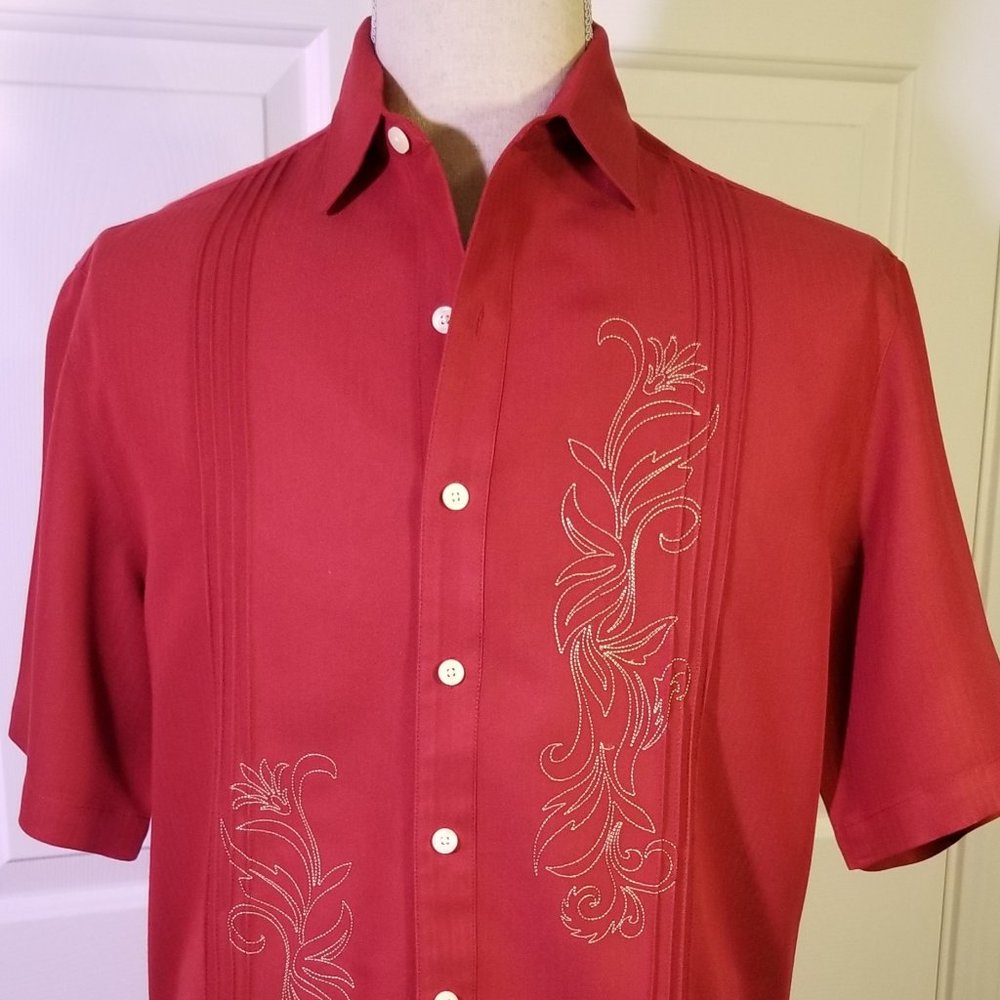 Caribbean Embroidery Short-Sleeve Woven Shirt M
